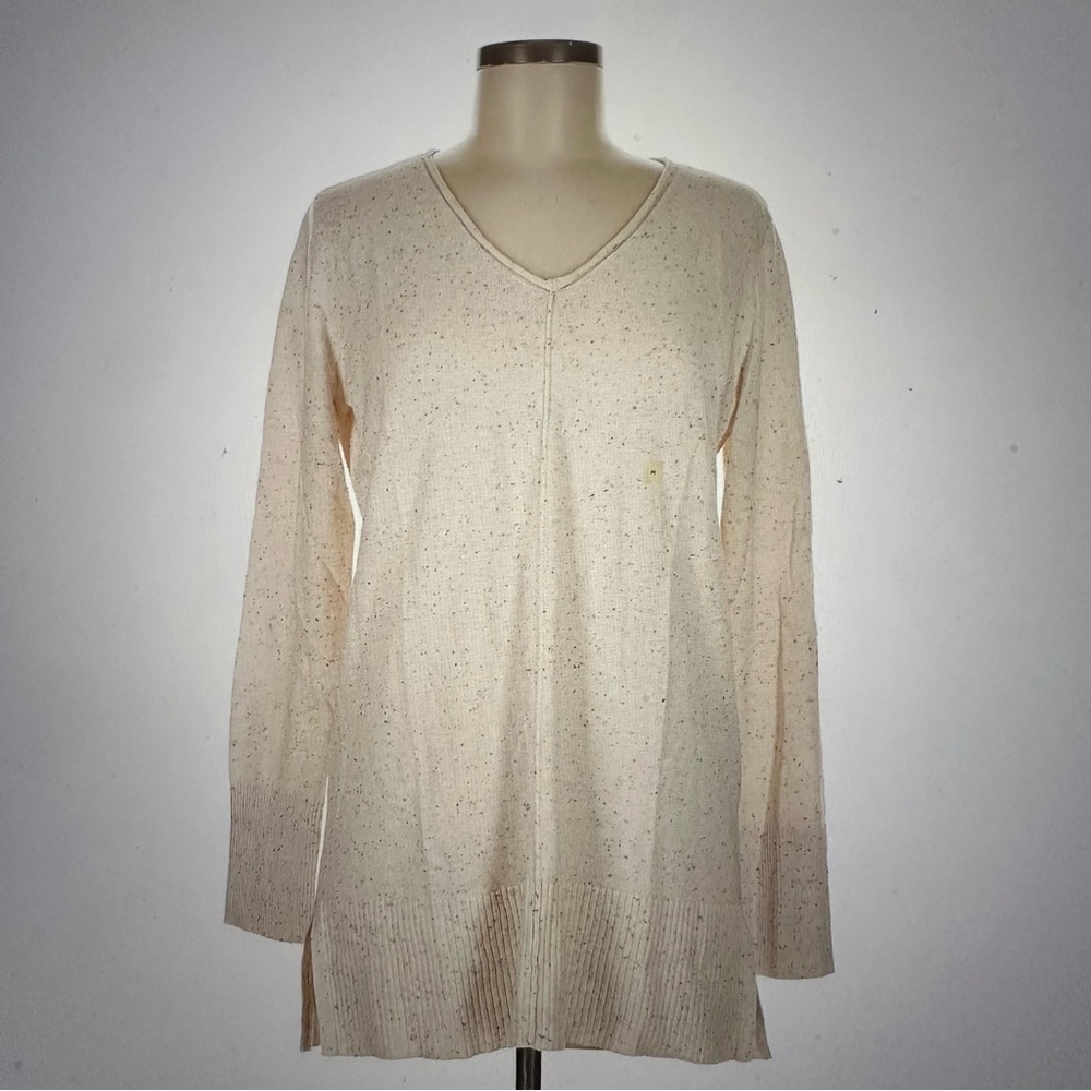 LOFT Outlet Flecked Cream V-Neck Sweater